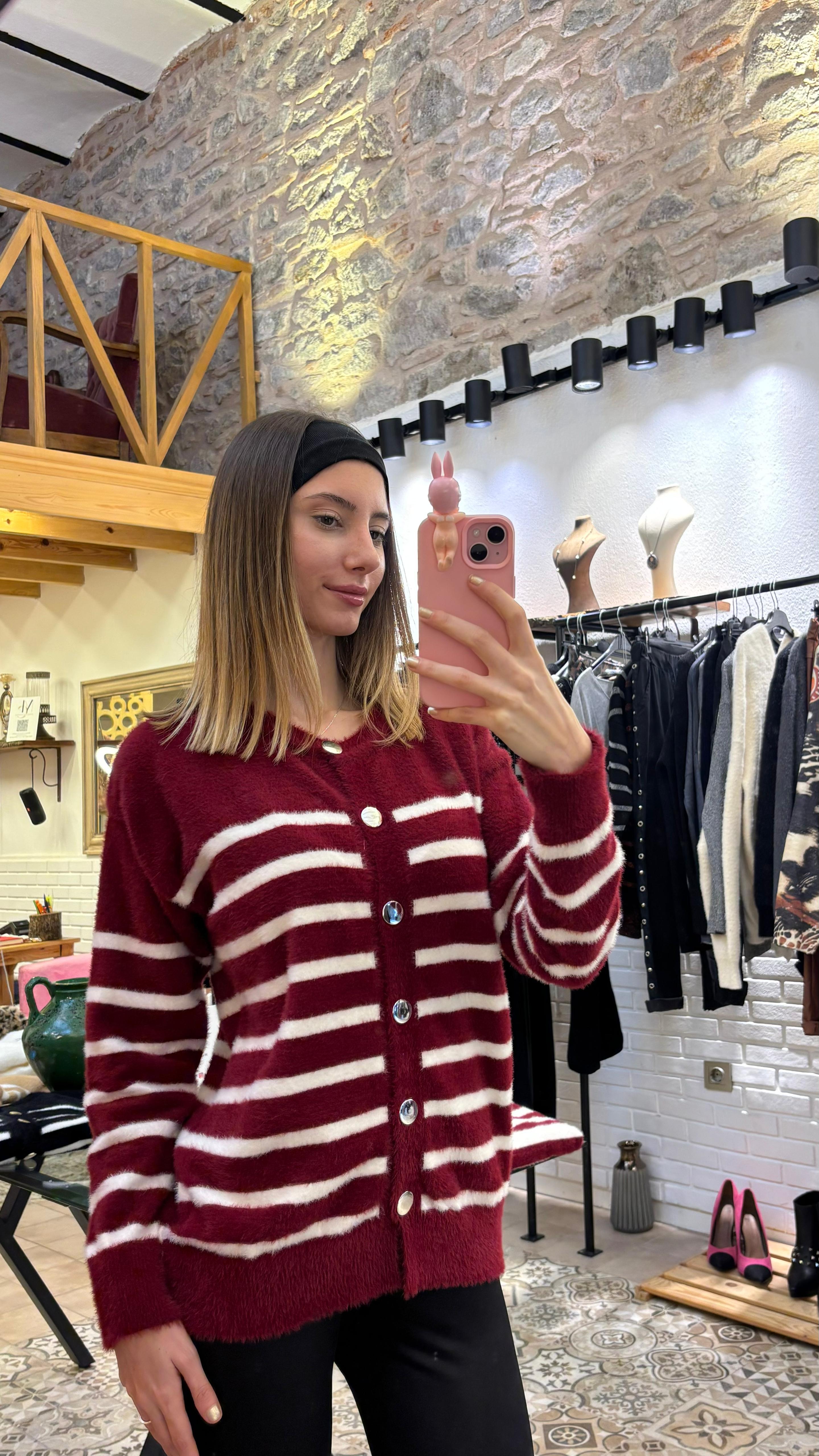 Şerit Detay Angora Hırka-Bordo