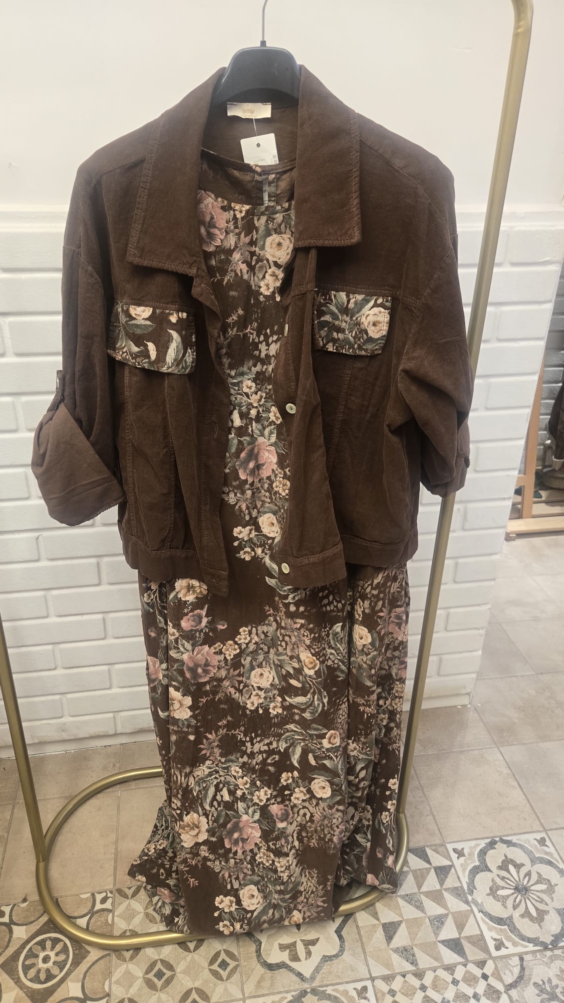 İtalyan Fitilli Kadife Elbise ve Ceket Takımı