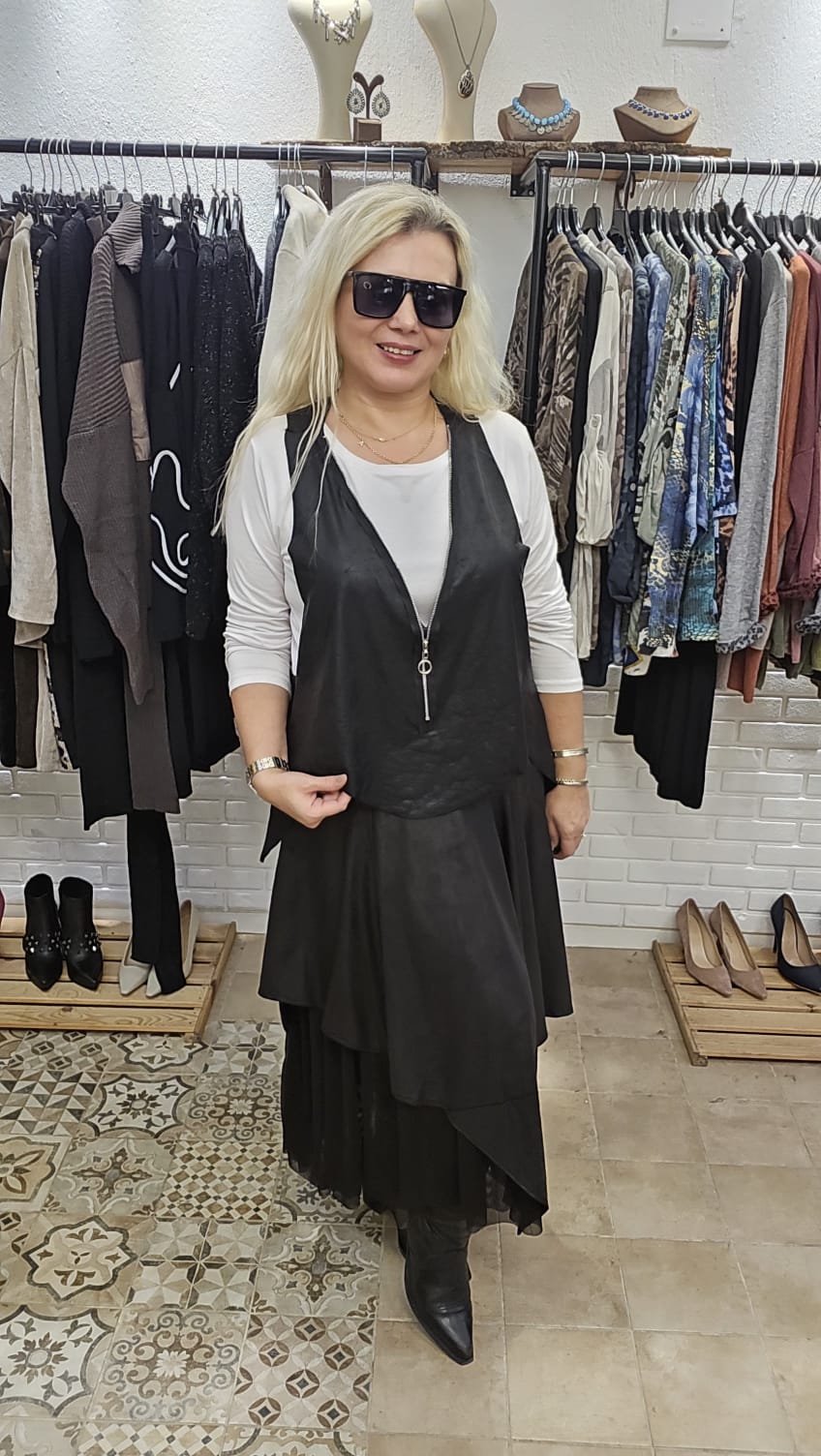 Fermuar Detaylı Deri Yelek 