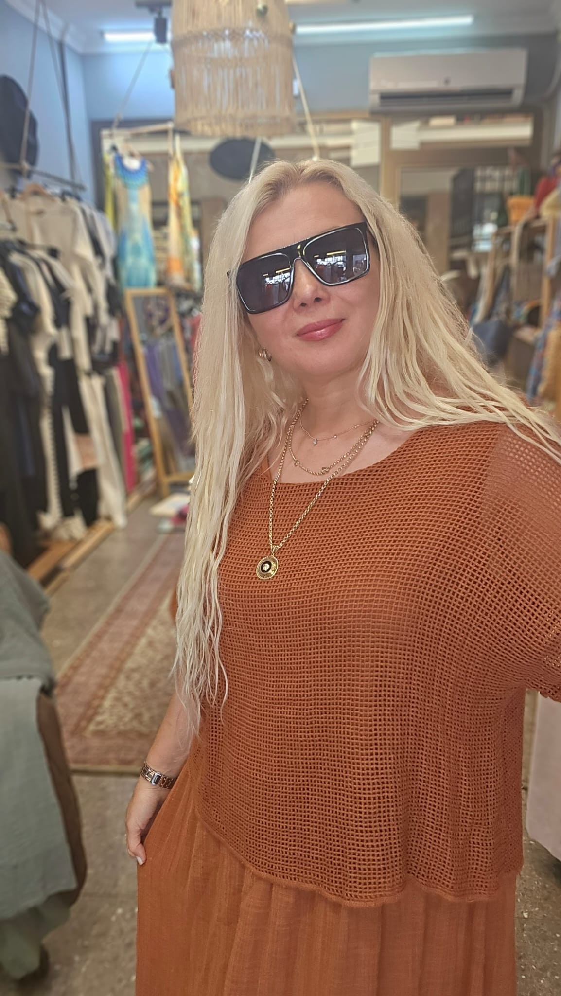 FİLELİ KETEN ELBİSE TARÇIN