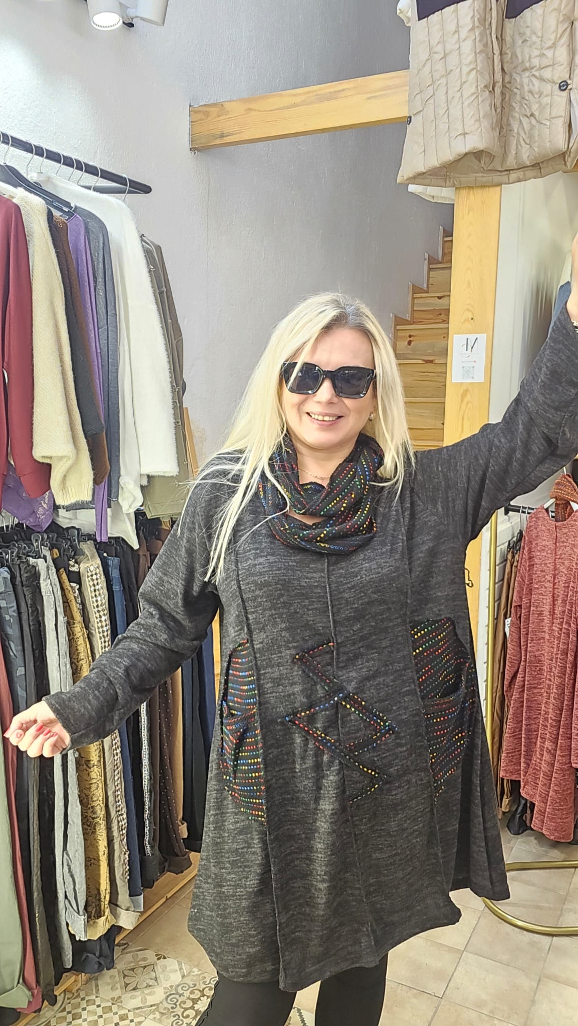 Boynu Atkı Detay Triko Elbise