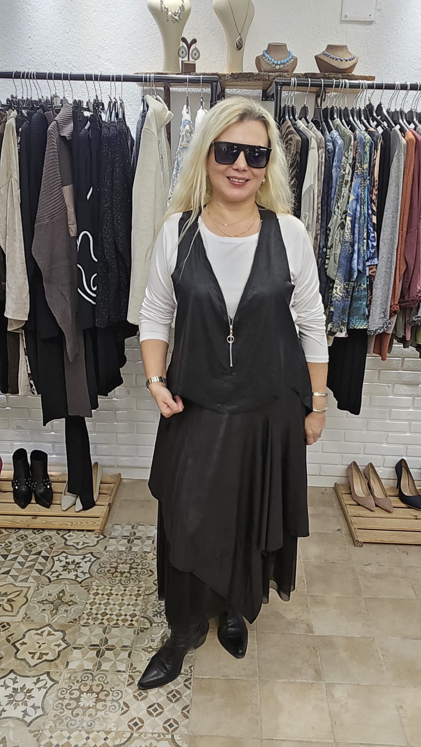 Fermuar Detaylı Deri Yelek 