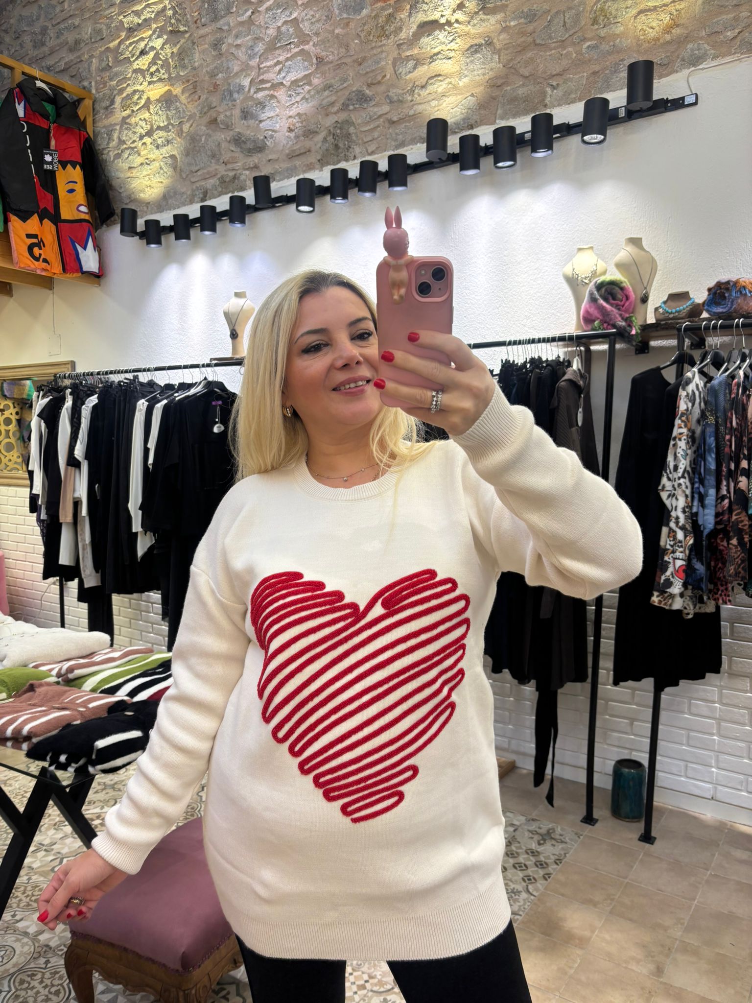 Kalp Motifli Double Triko