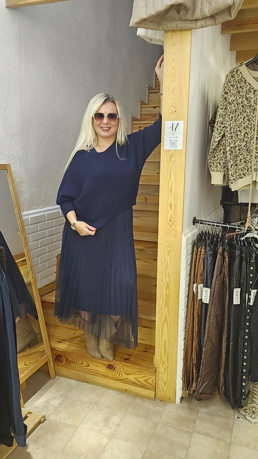 Eteği Tül Detay Elbise Kazak Takım