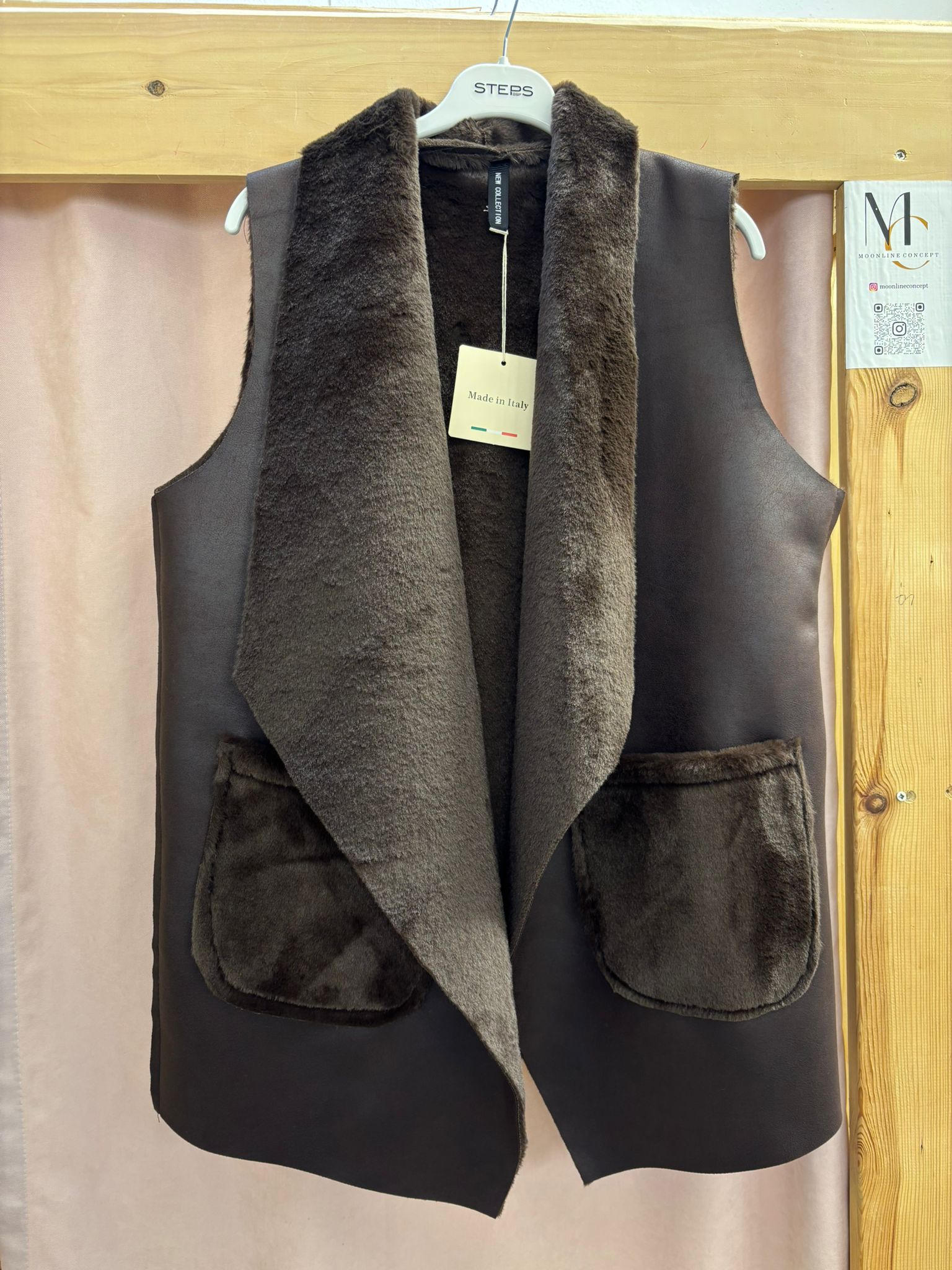 Peluş Detay Deri Yelek 