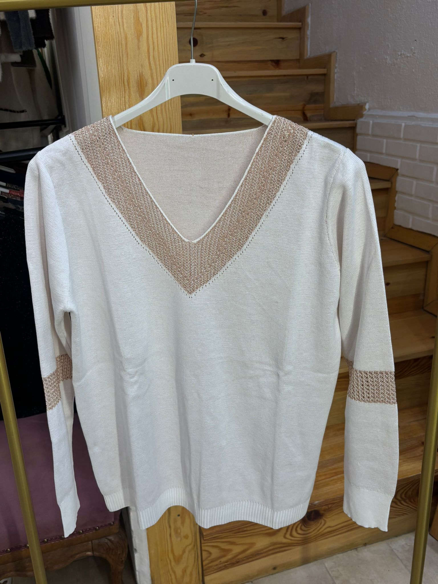 Yakası Simli Merserize Triko