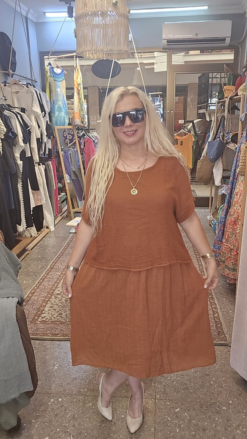 FİLELİ KETEN ELBİSE TARÇIN