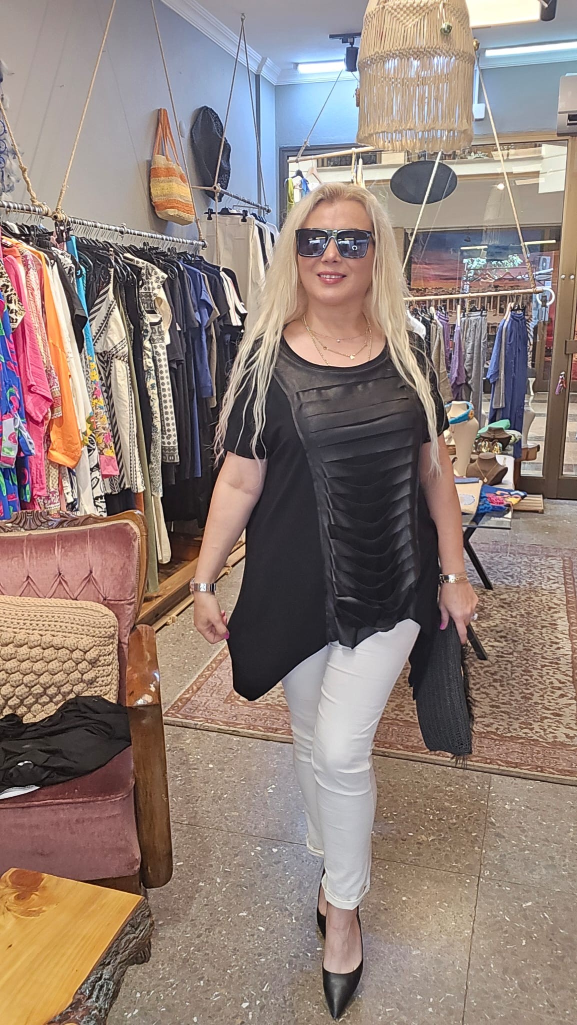 DERİ DETAY BLUZ
