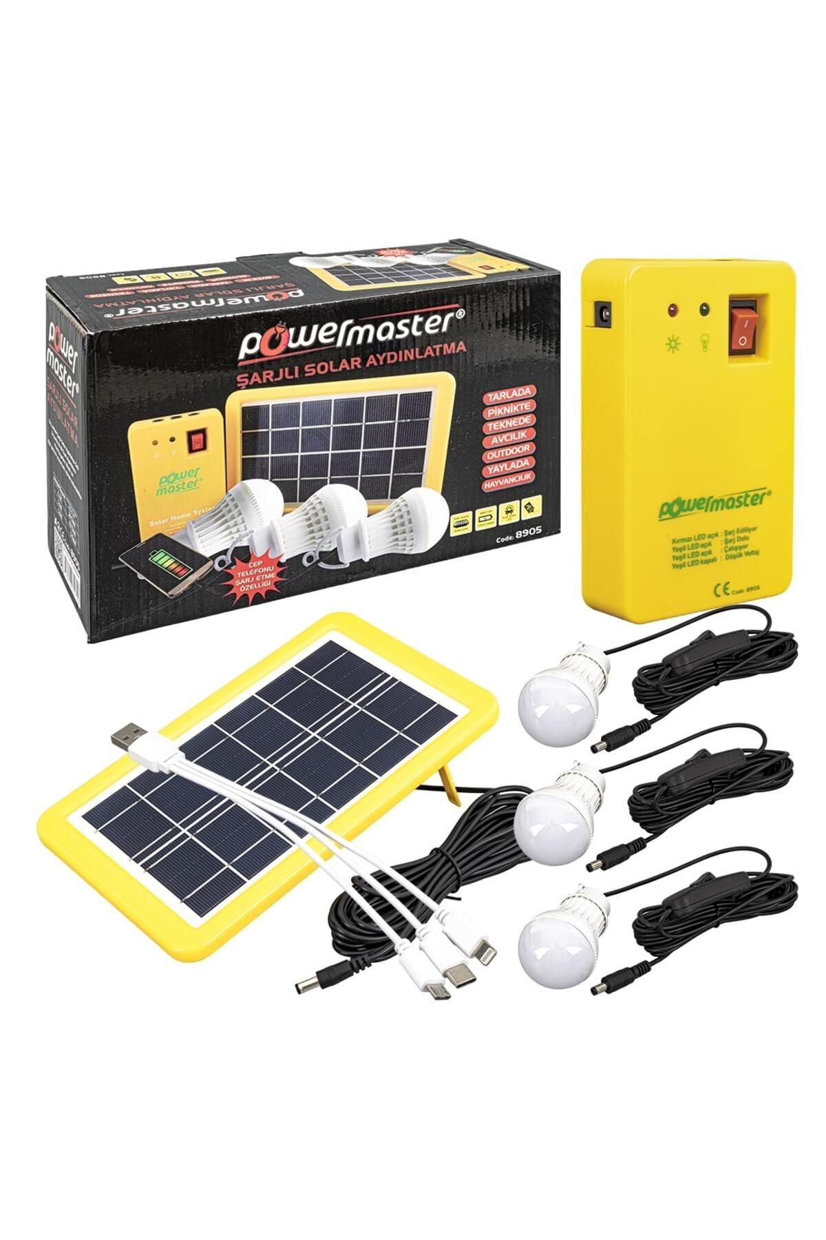 PM-8905 GÜNEŞ PANELLİ 3 LAMBALI POWERBANK ÖZELLİKLİ ÇOK AMAÇLI ŞARJLI SOLAR AYDINLATMA