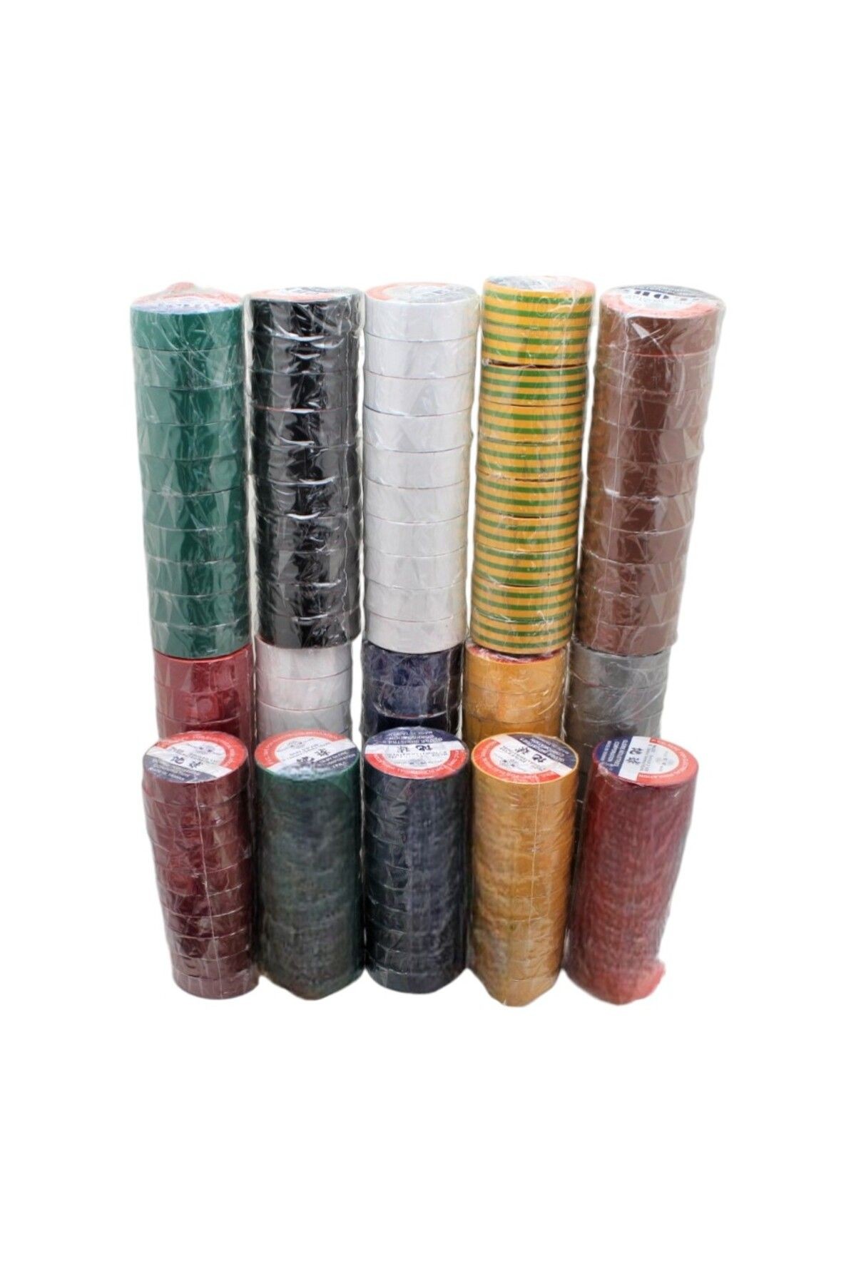 PVC ELEKTRİK İZOLASYON BANT "0.13x19x10Yrds" (100' lü 8 Renk 10 PAKET ASORTİ TOPLAM 100 ADE