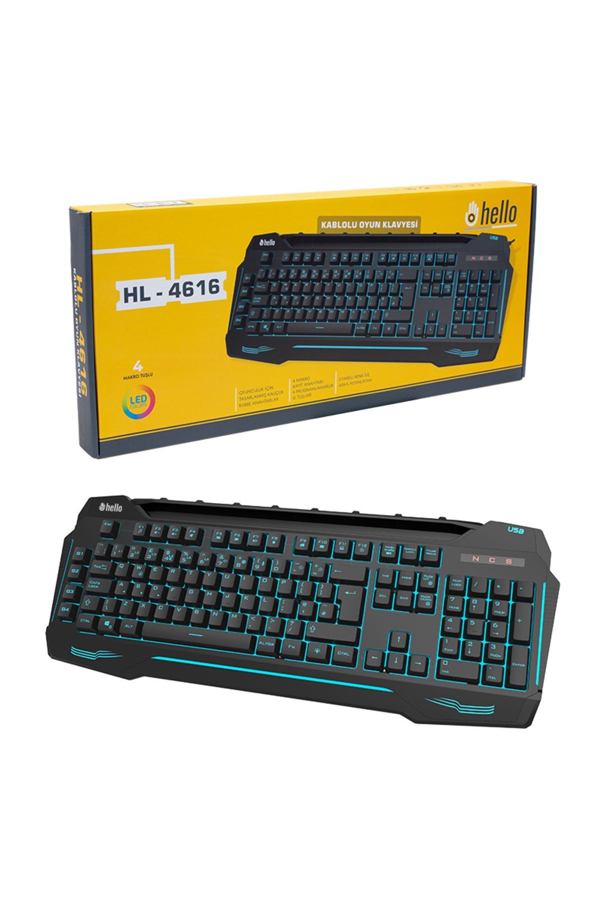 HL-4616 4 MAKRO TUŞLU 3 RENK IŞIKLI KABLOLU GAMING OYUNCU KLAVYE