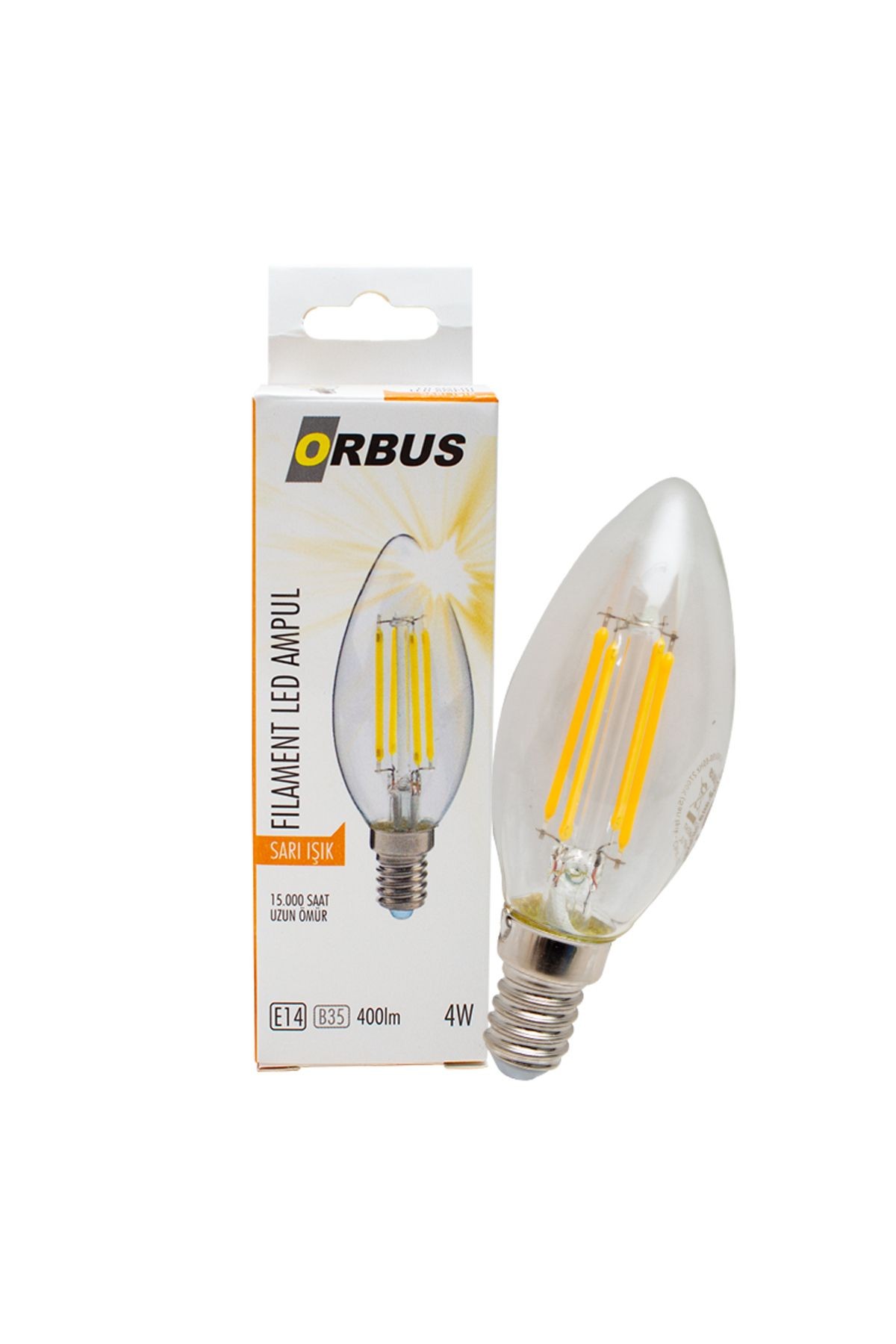 "10 ADET" ORB-BC3 FILAMENT BULB B35 E14 4 WATT 400 LÜMEN SARI LED AMPÜL (10 ADET)