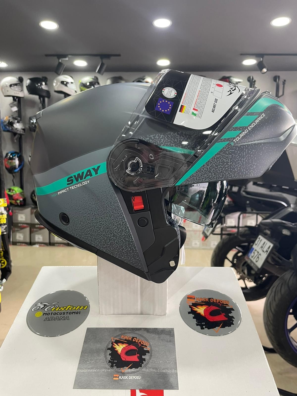 Sway 917 Stars Grey Blue Mat Çene Açılır Kask