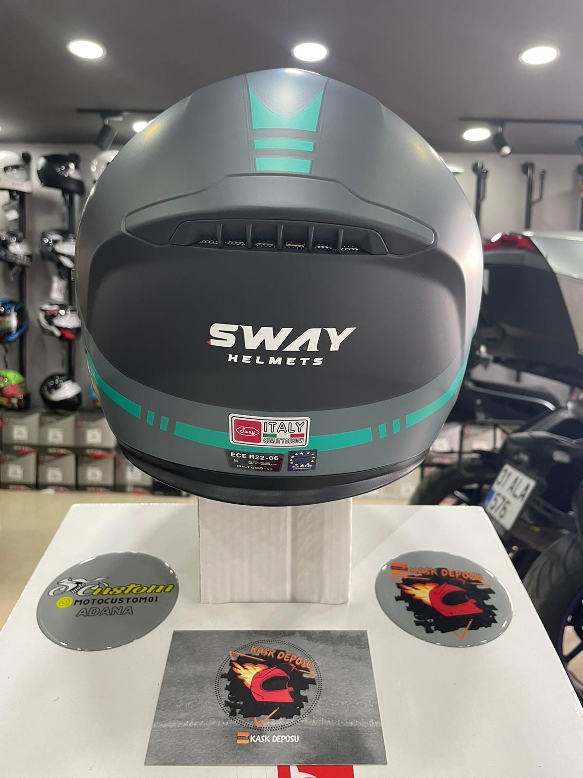 Sway 917 Stars Grey Blue Mat Çene Açılır Kask