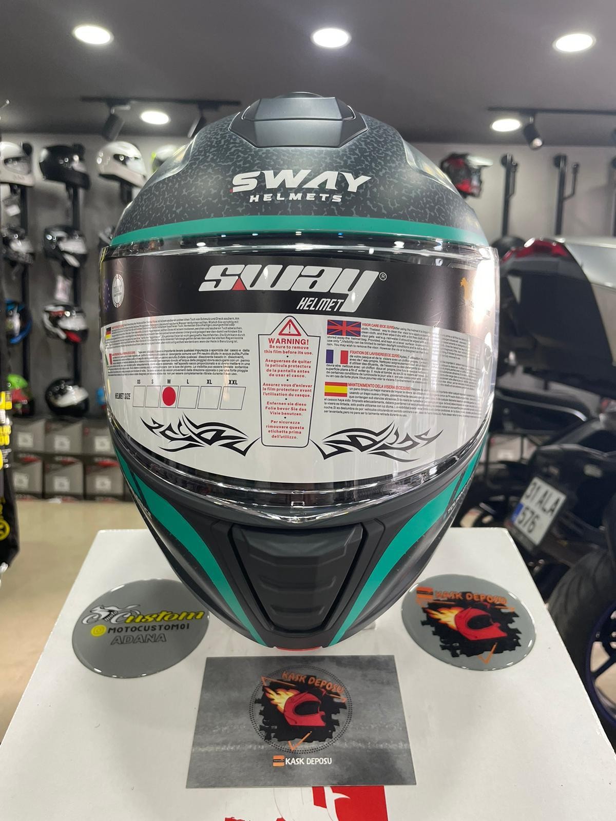 Sway 917 Stars Grey Blue Mat Çene Açılır Kask
