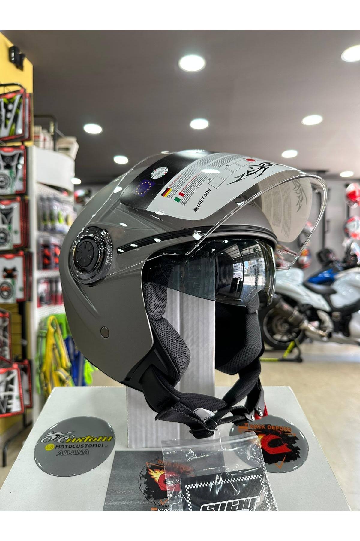 Sway 702B Gözlüklü Yarım Kask (Mat Gri)