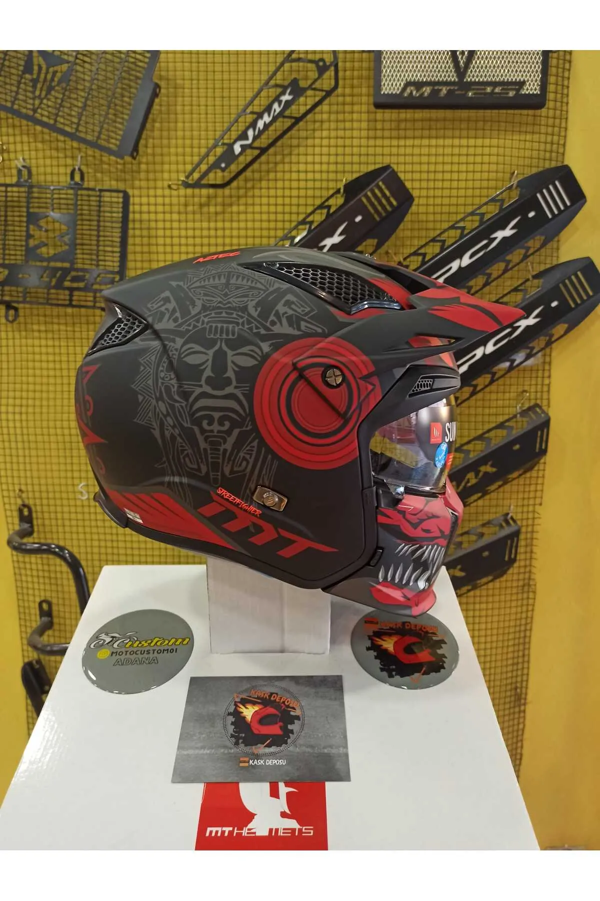 MT Helmets Street Fighter SV Aztec B5 Mat Kırmızı Modüler Çene Kask