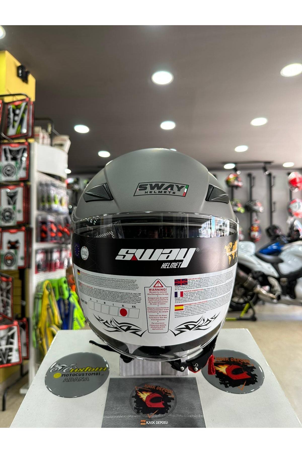 Sway 702B Gözlüklü Yarım Kask (Mat Gri)