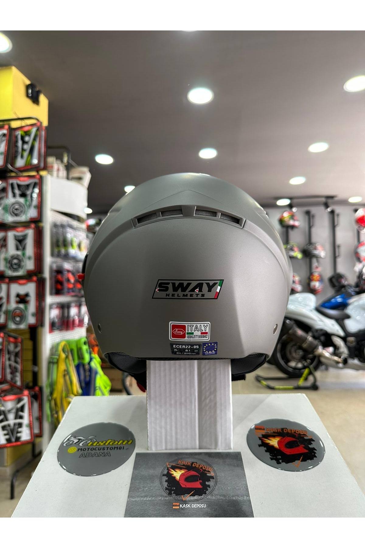 Sway 702B Gözlüklü Yarım Kask (Mat Gri)