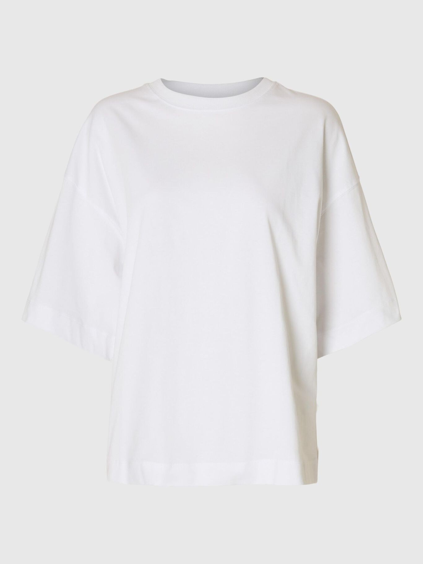 Beyaz Basic Bisiklet Yaka Kısa Kollu Oversize Tişört