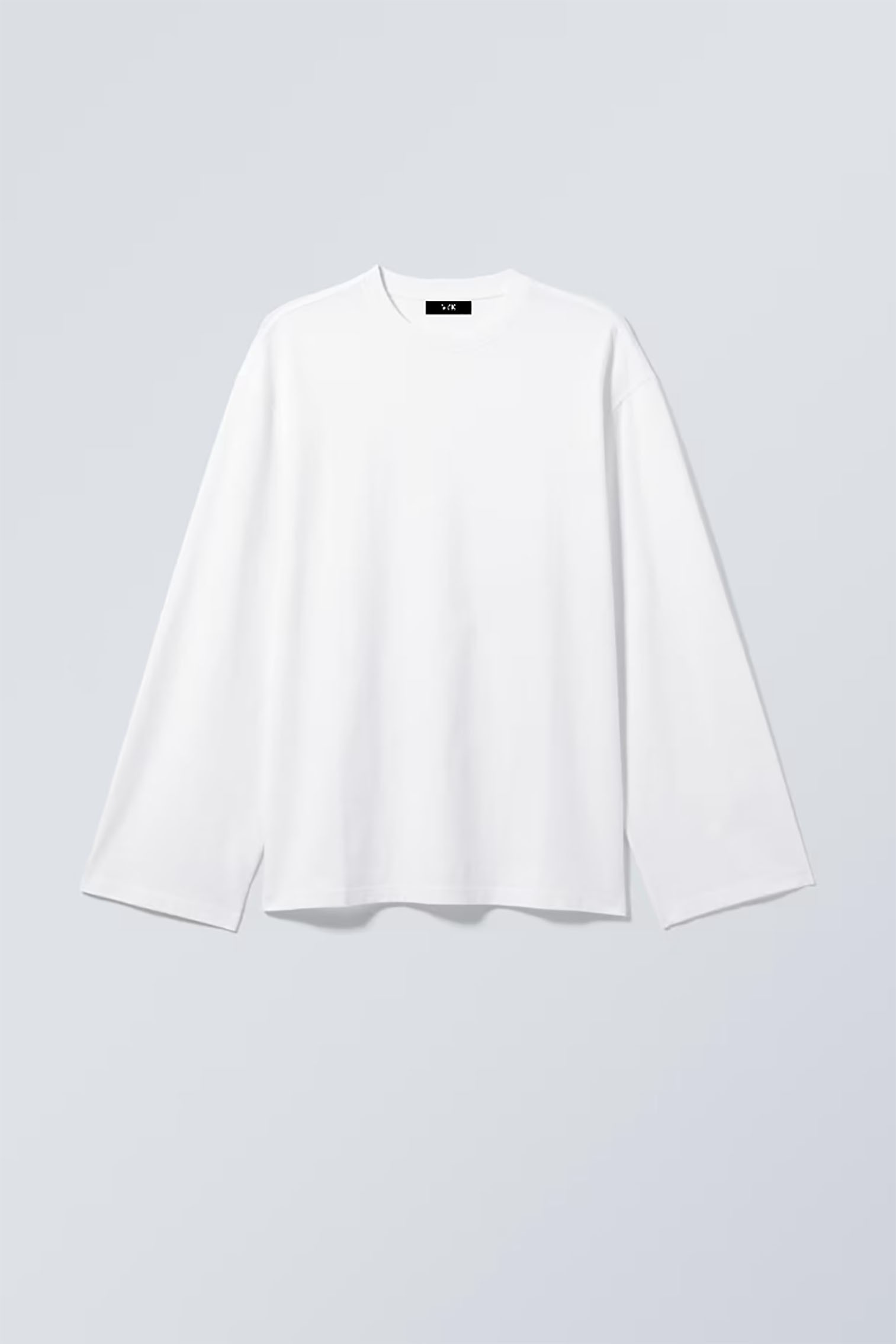 Beyaz Basic Bisiklet Yaka Uzun Kollu Oversize Tişört