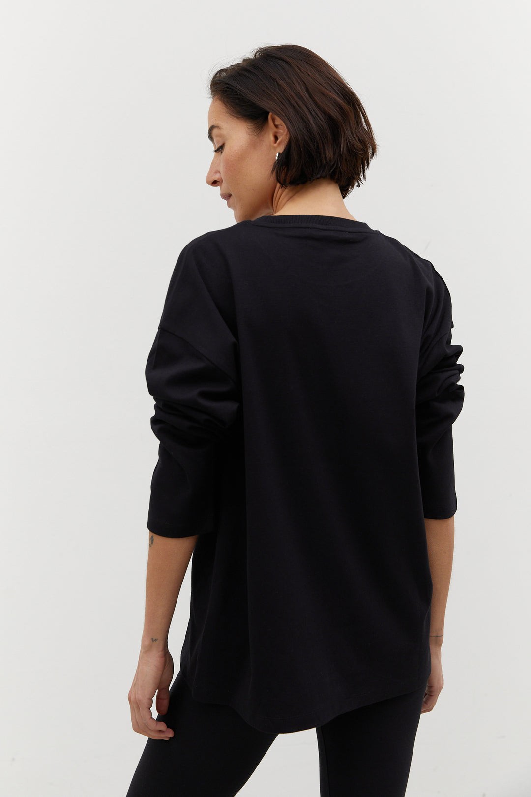 Bisiklet Yaka Uzun Kollu Oversize Tişört