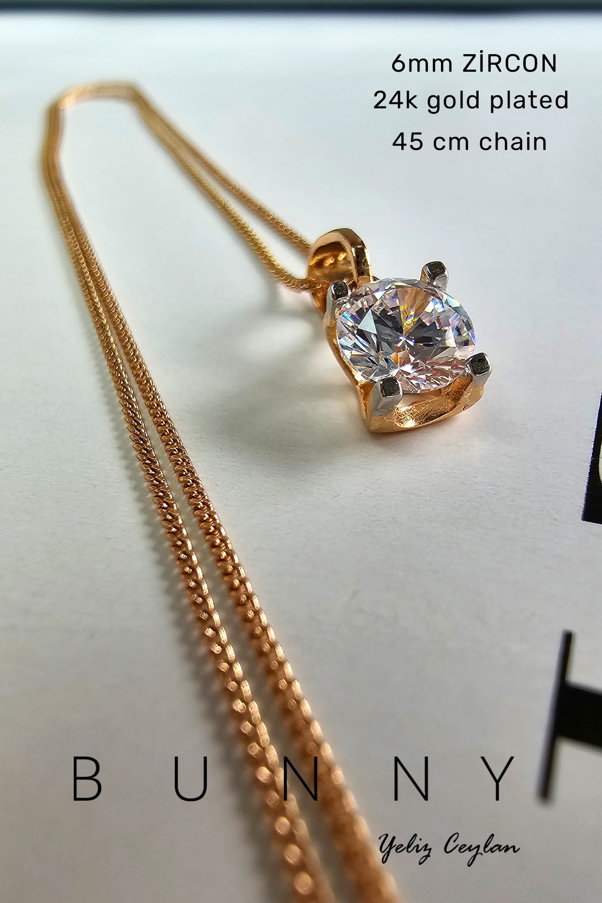 PRİNCESS TEK TAŞ KOLYE 6MM 24K