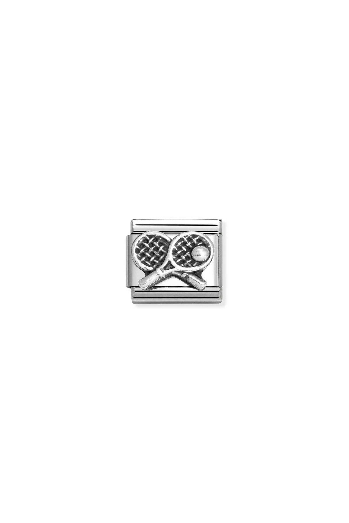 Composable Classic OXIDIZED SYMBOLS in st,steel and 925 sterling silver Tennis racket Renkli