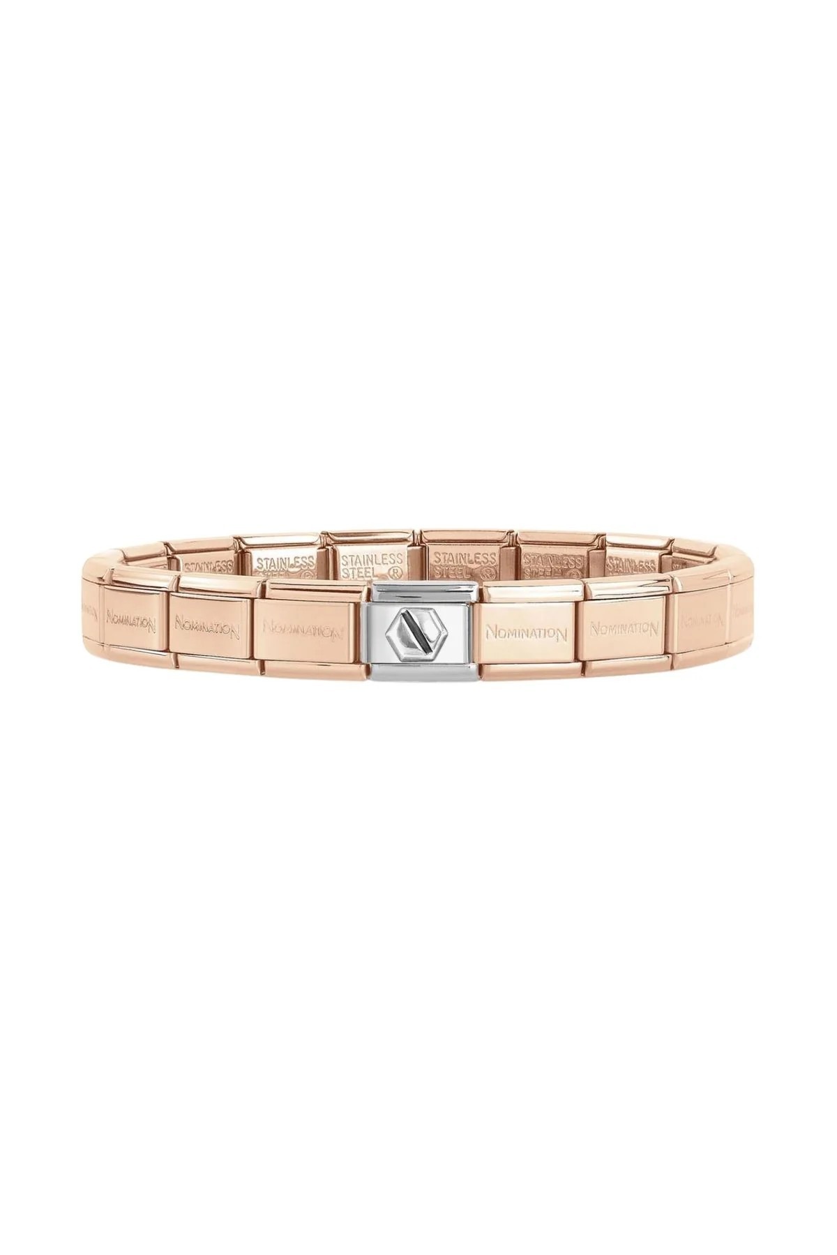 NOMİNATİON Orijinal İtalyan Charm Bileklik - Kişiselleştirilebilir Çelik, Rose Gold Altıgen Vida Linkli