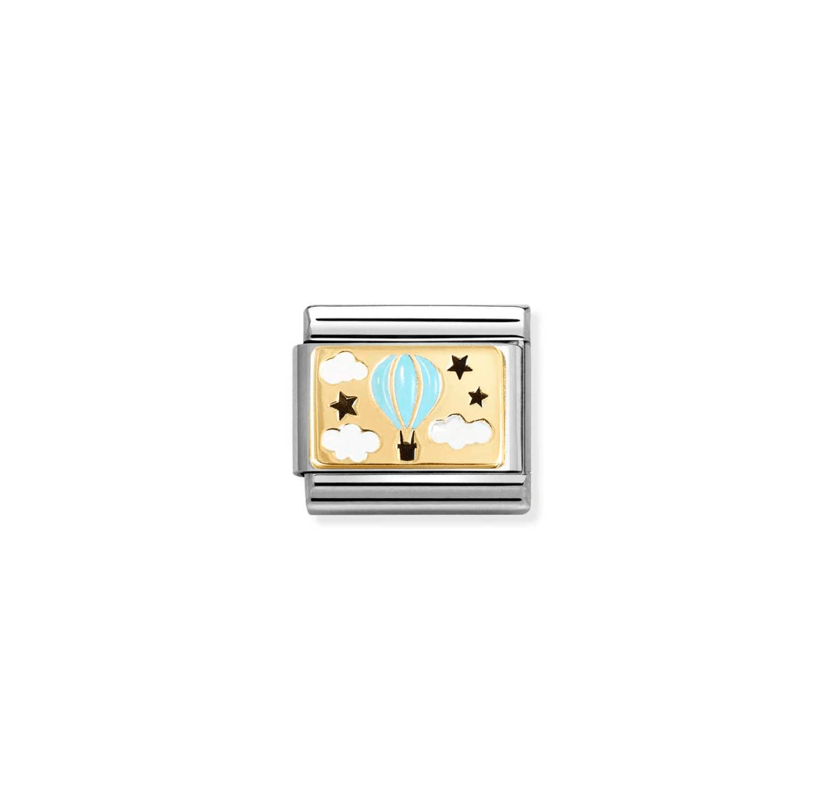Composable Classic PLATES (IC) in steel, enamel and 18k gold Hot air balloon BLUE