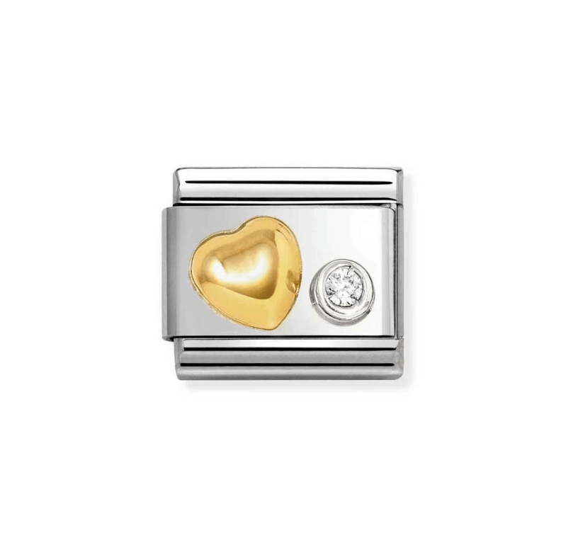 Composable Classic SYMBOLS steel, 750 gold, 925 silver and CZ Raised heart cz WHITE