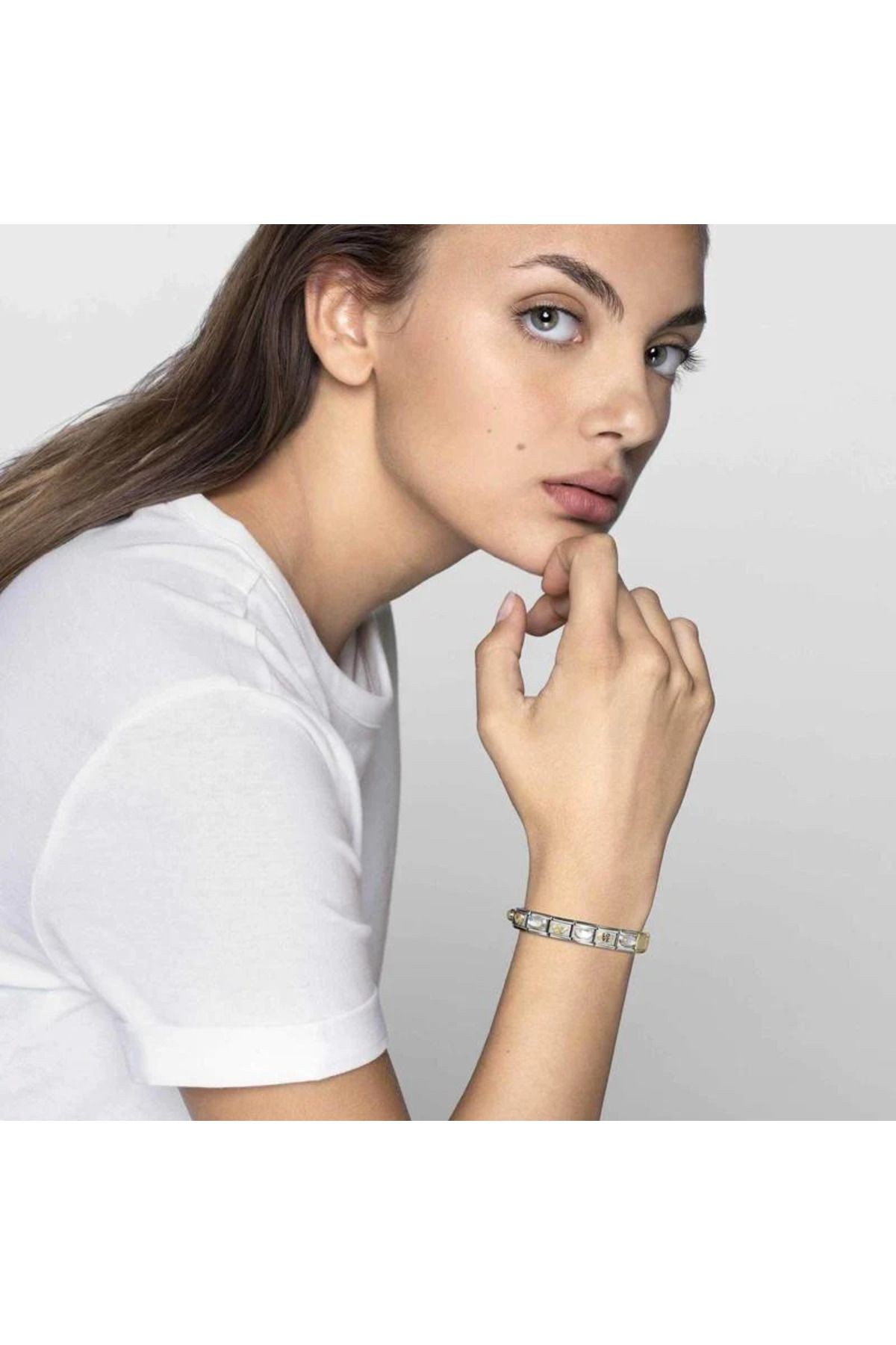 NOMİNATİON Orijinal İtalyan Charm Bileklik - Kişiselleştirilebilir Çelik, Rose Gold Altıgen Vida Linkli