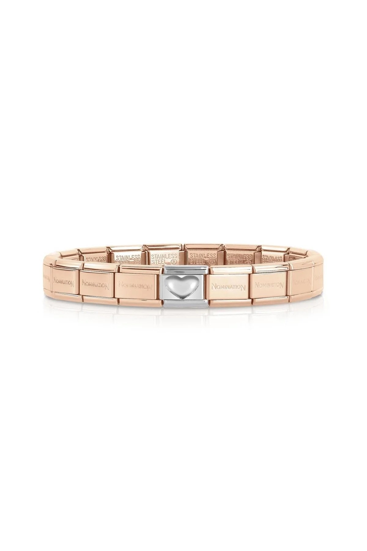 NOMİNATİON Orijinal İtalyan Charm Bileklik - Kişiselleştirilebilir Çelik, Rose Gold, Gümüş Kalp Linkli