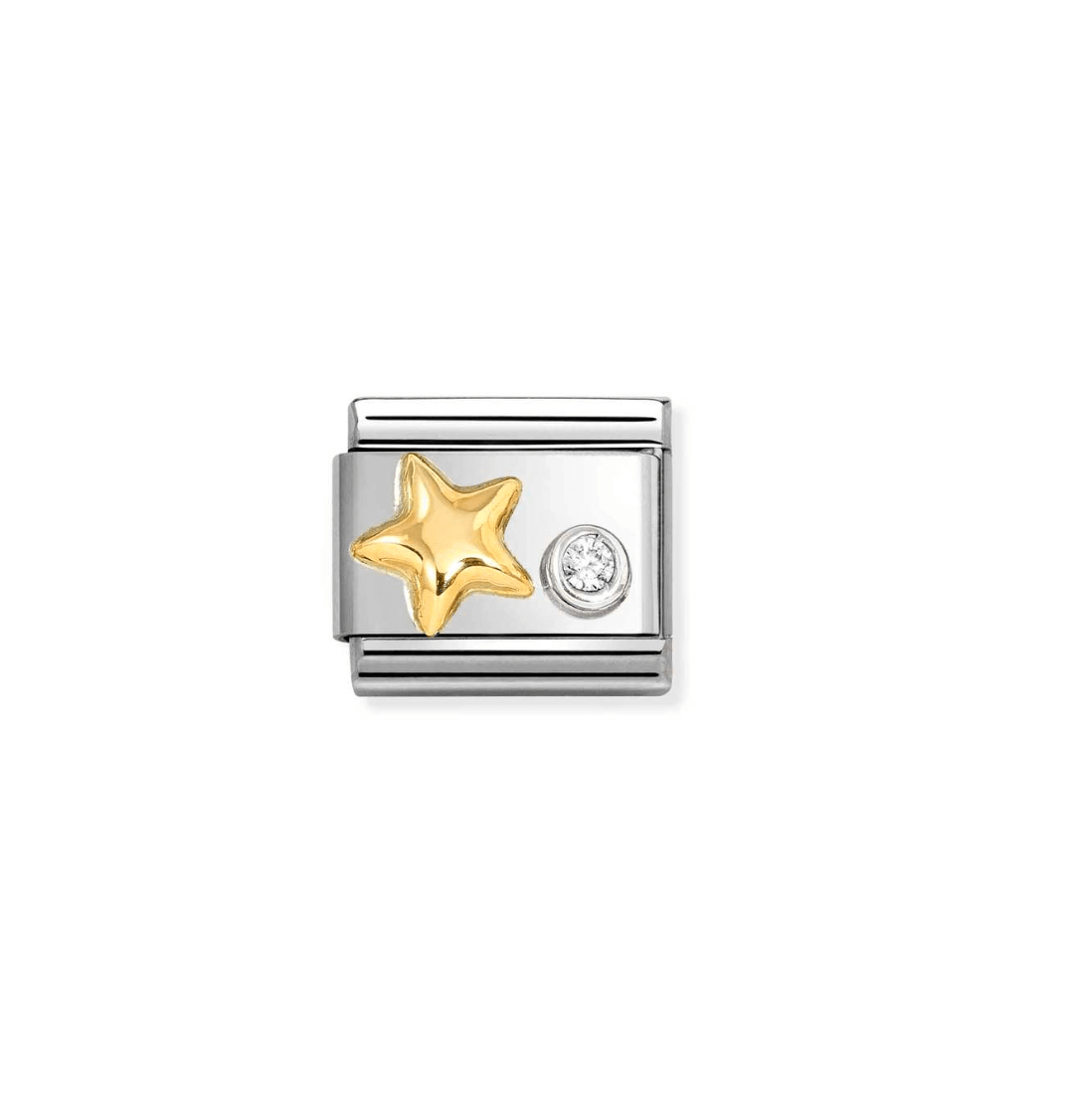 Composable Classic SYMBOLS steel, 750 gold, 925 silver and CZ Raised star cz WHITE