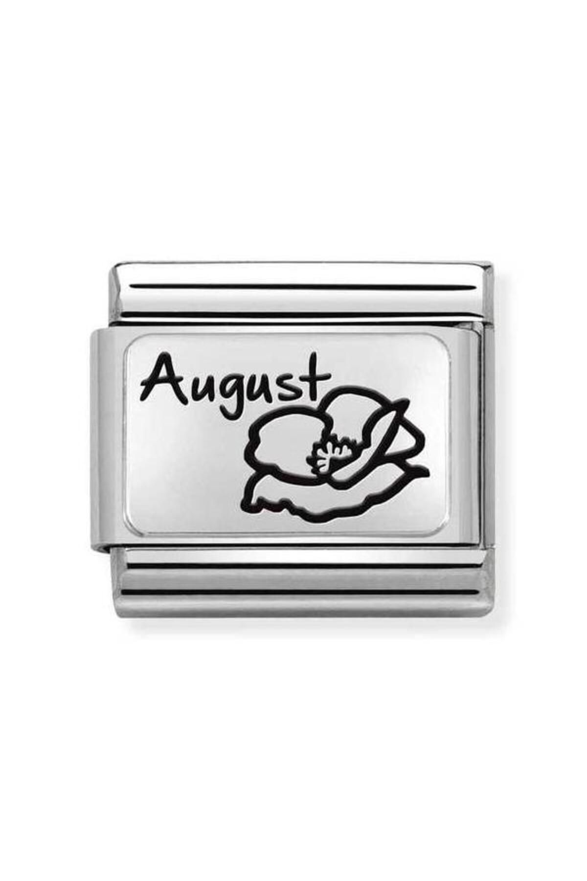 Composable Classic Month Flower Plates (ıc) Steel And 925 Silver (20_august)