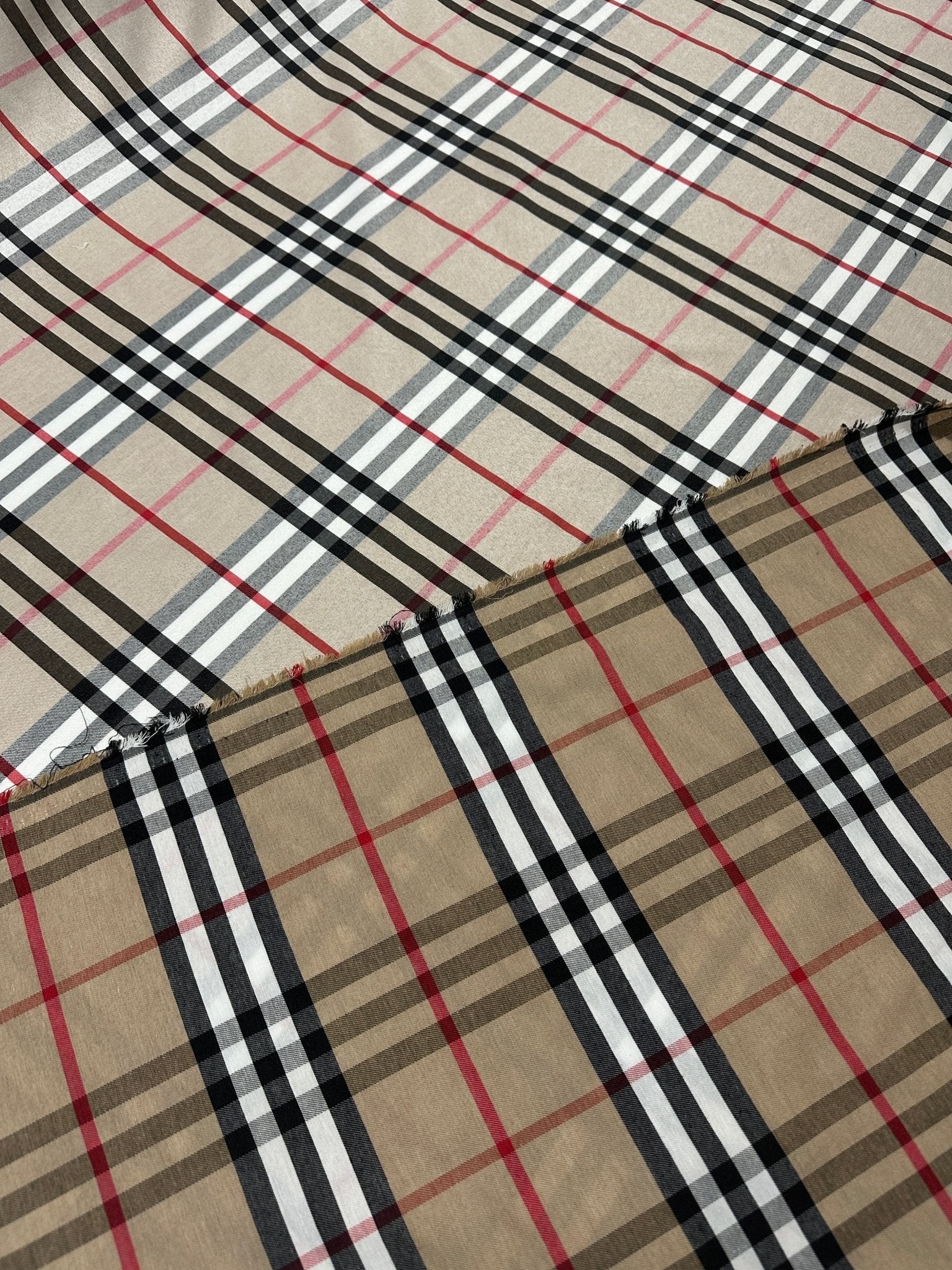 Çift Taraflı Bej Ekose Tartan Poplin Pamuklu Kumaş