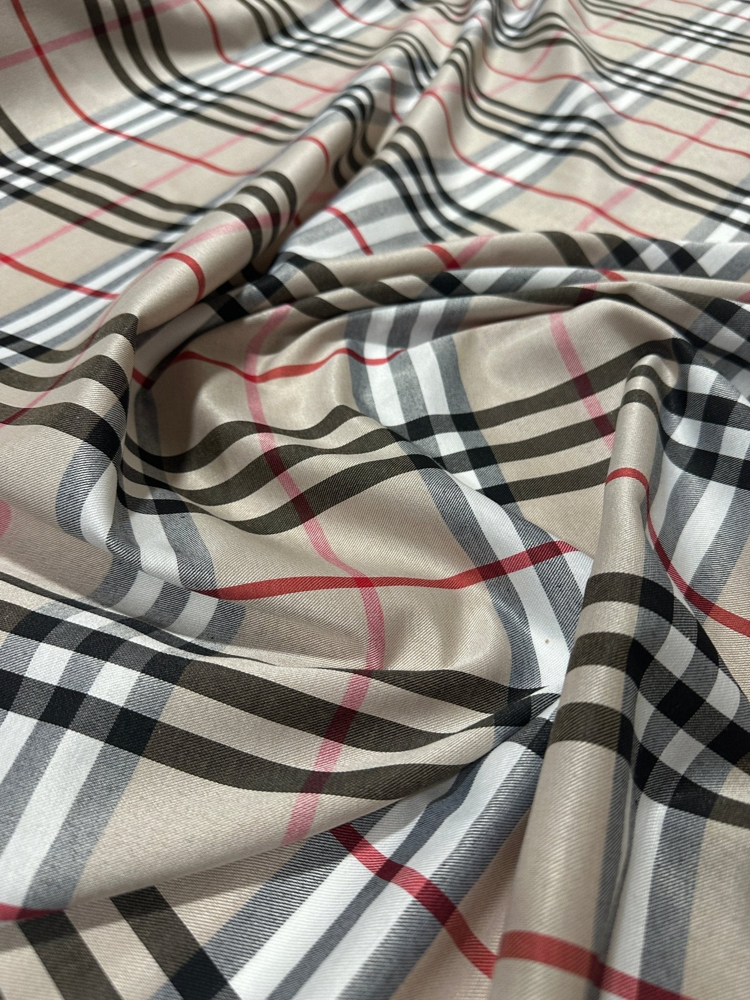 Çift Taraflı Bej Ekose Tartan Poplin Pamuklu Kumaş