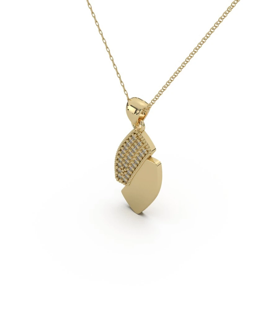 Asimetrik İkili Form Pavé Taşlı 14 Ayar Altın Kolye