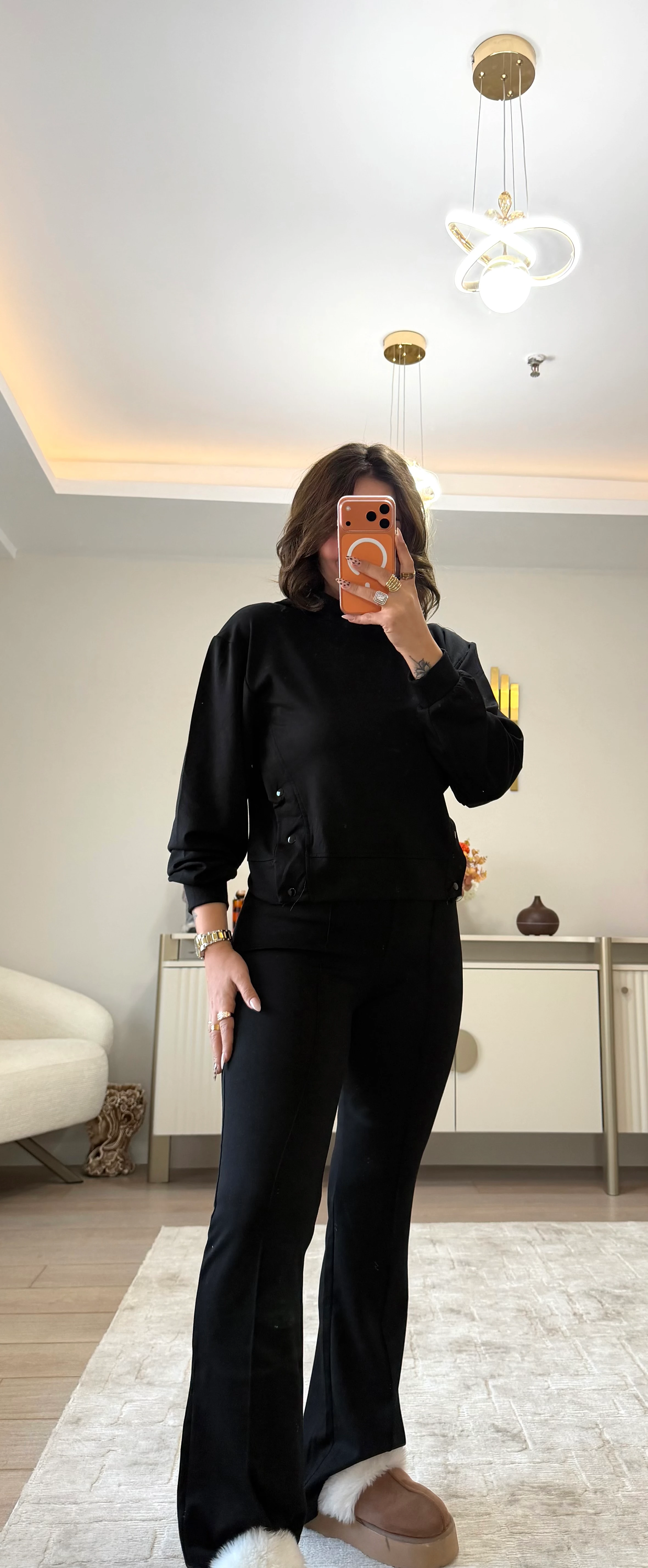 Élan Çıtçıtlı Kapüşonlu Modal Takım - siyah