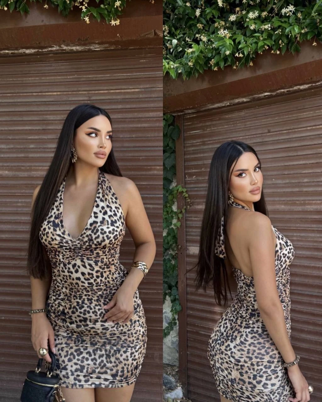 Miro Halter Yaka Mini Elbise - leopar