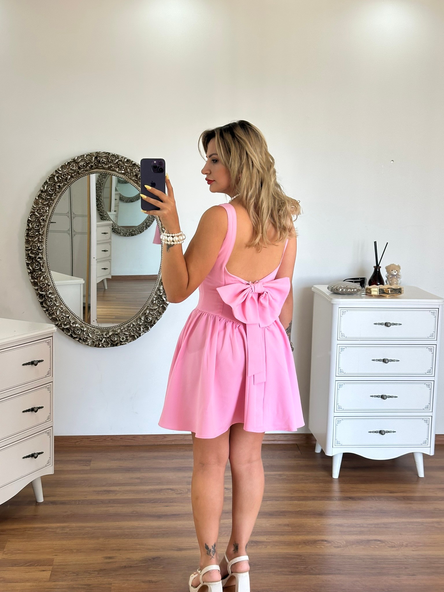 FİYONKLU PEMBE ELBİSE