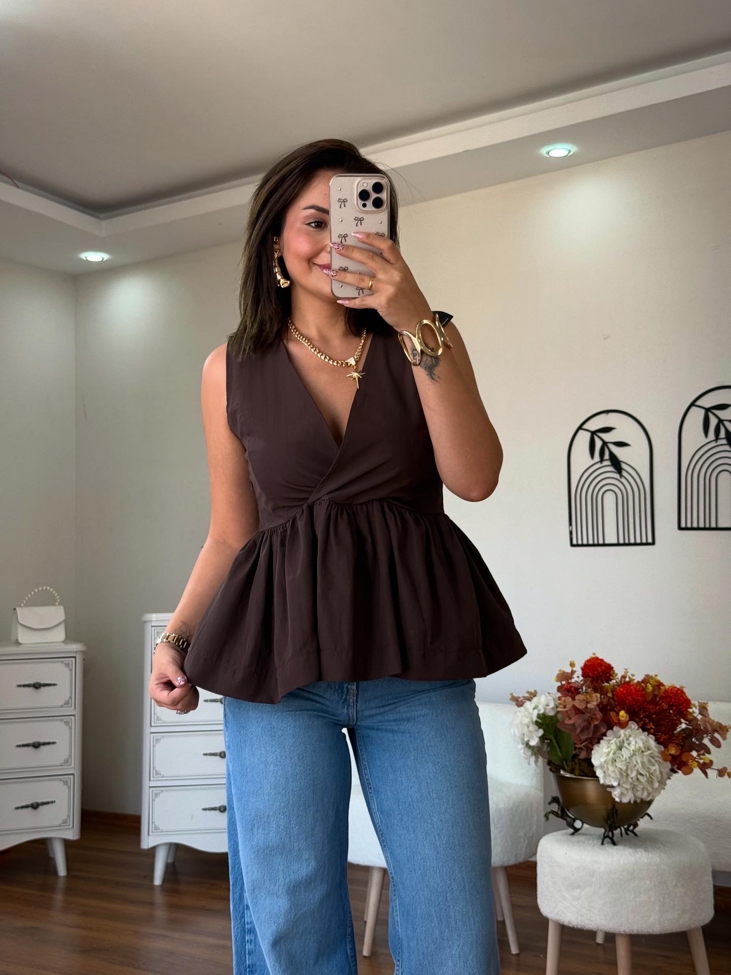 Massi orj marka Poplin kumaş kuşaklı gömlek 