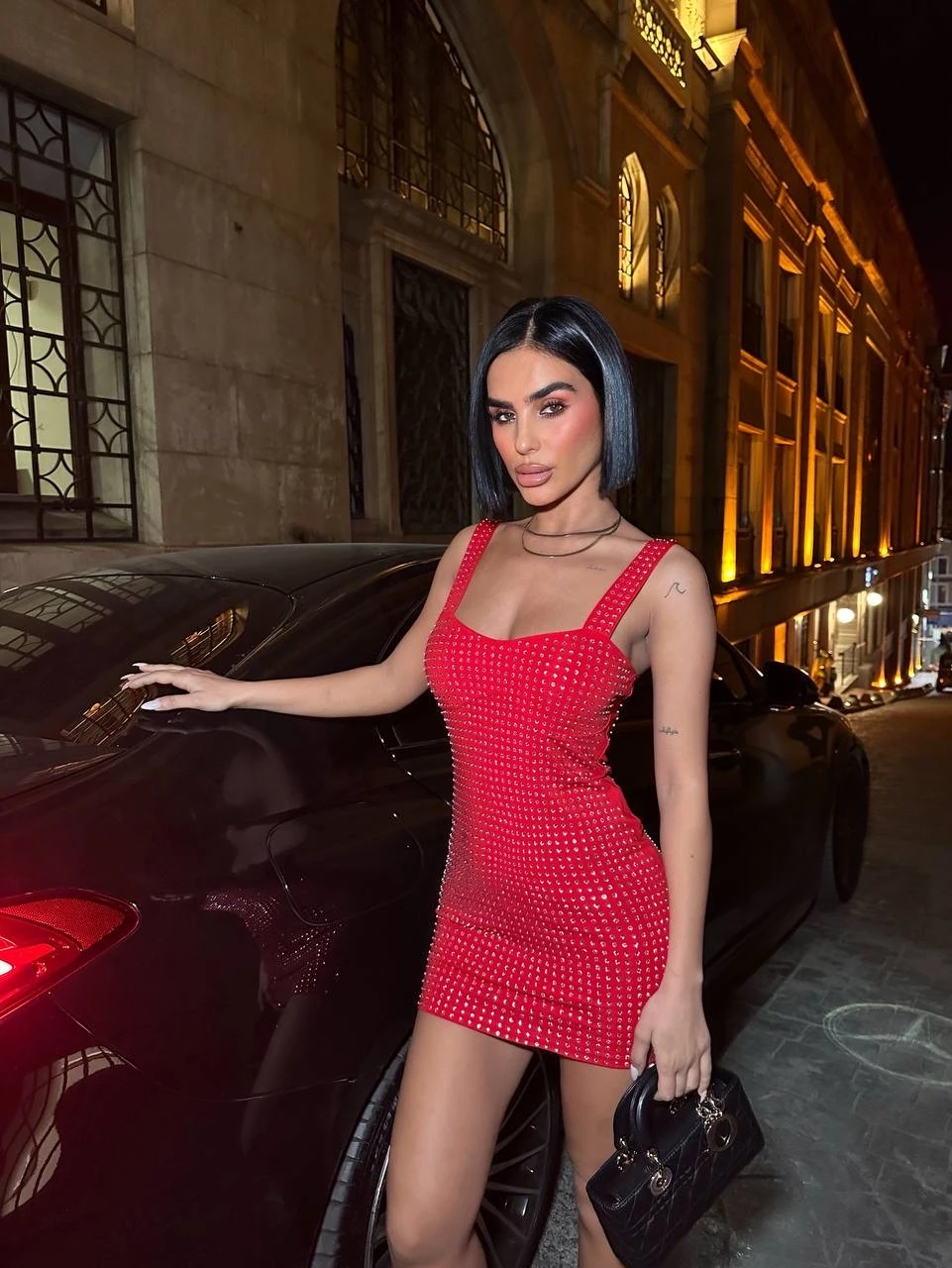 Lysa Taş Detalı Mini Elbise  - Kırmızı