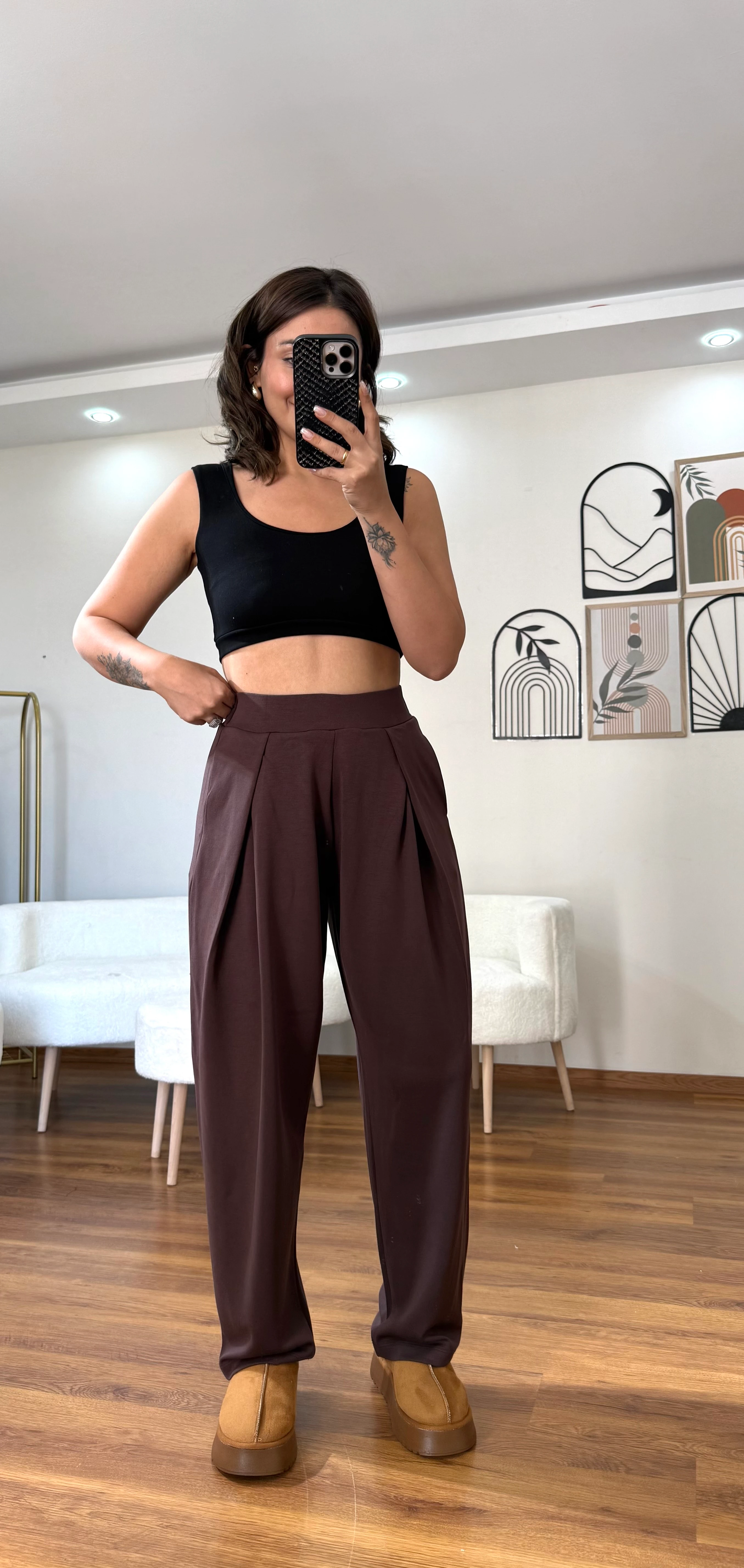 Oysh Pileli Pantolon  - acı kahve 