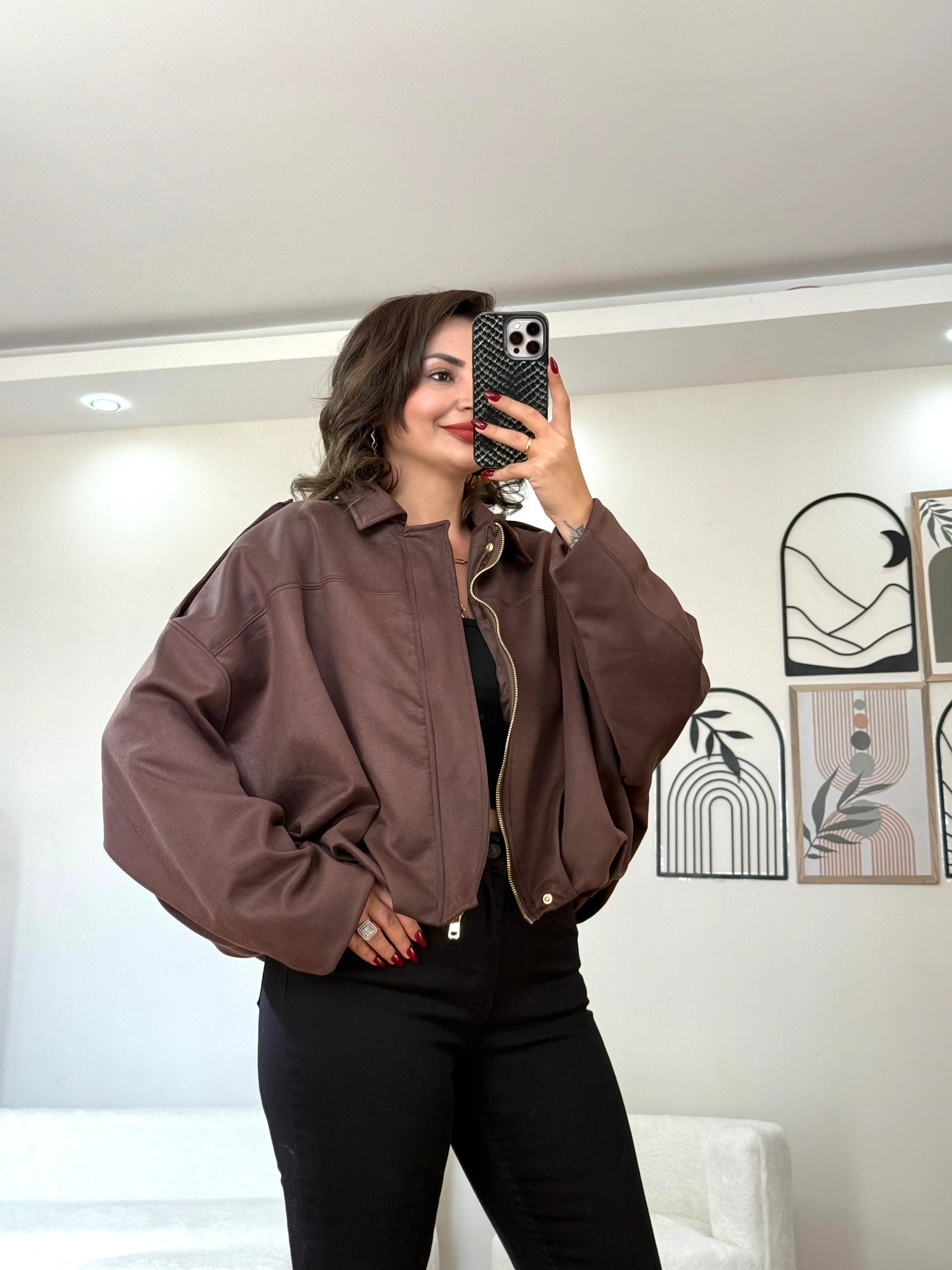 Süet Bomber Ceket (kartlı etiketli )  - acı kahve 