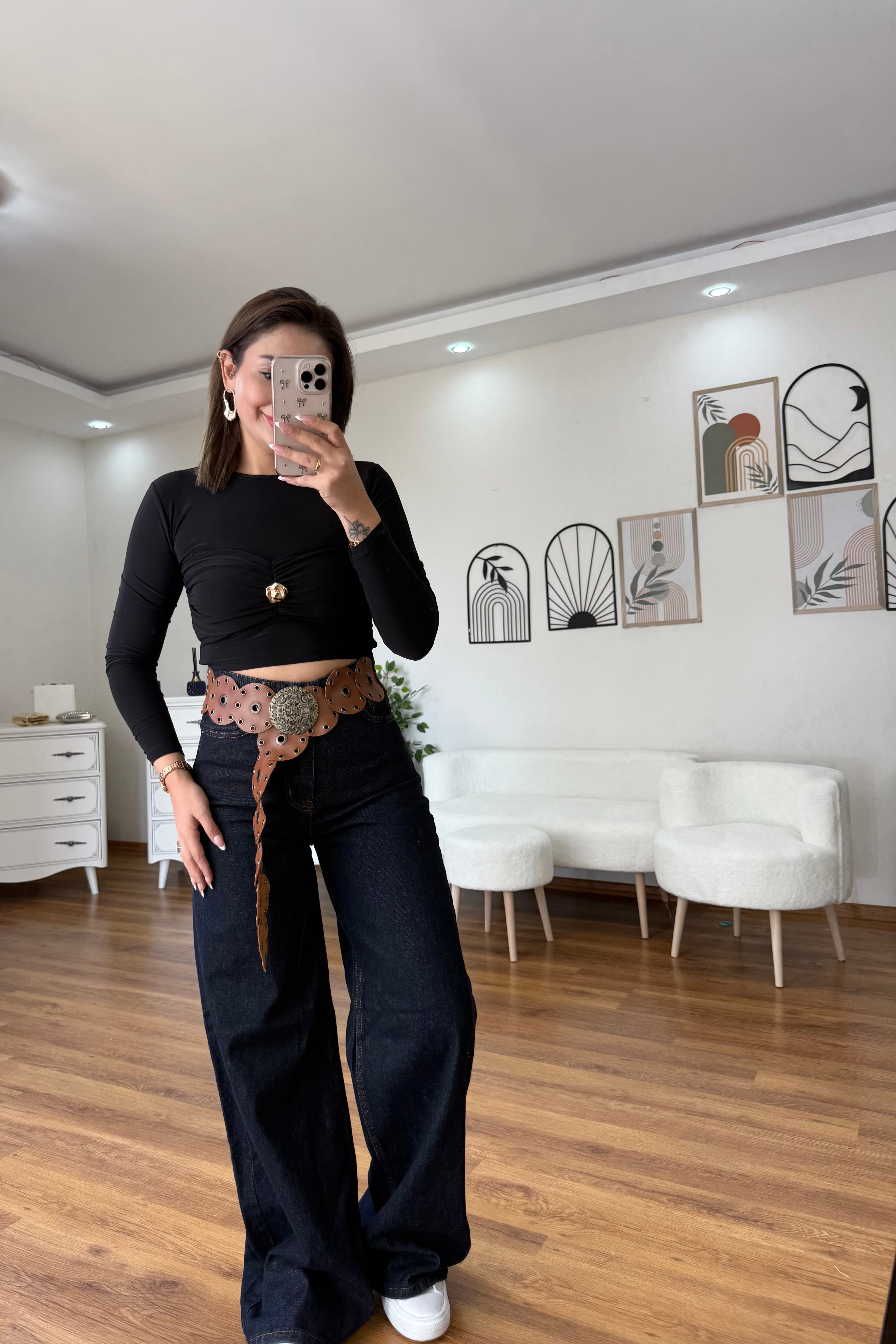 Kemerli Baggy Jean - lacivert 