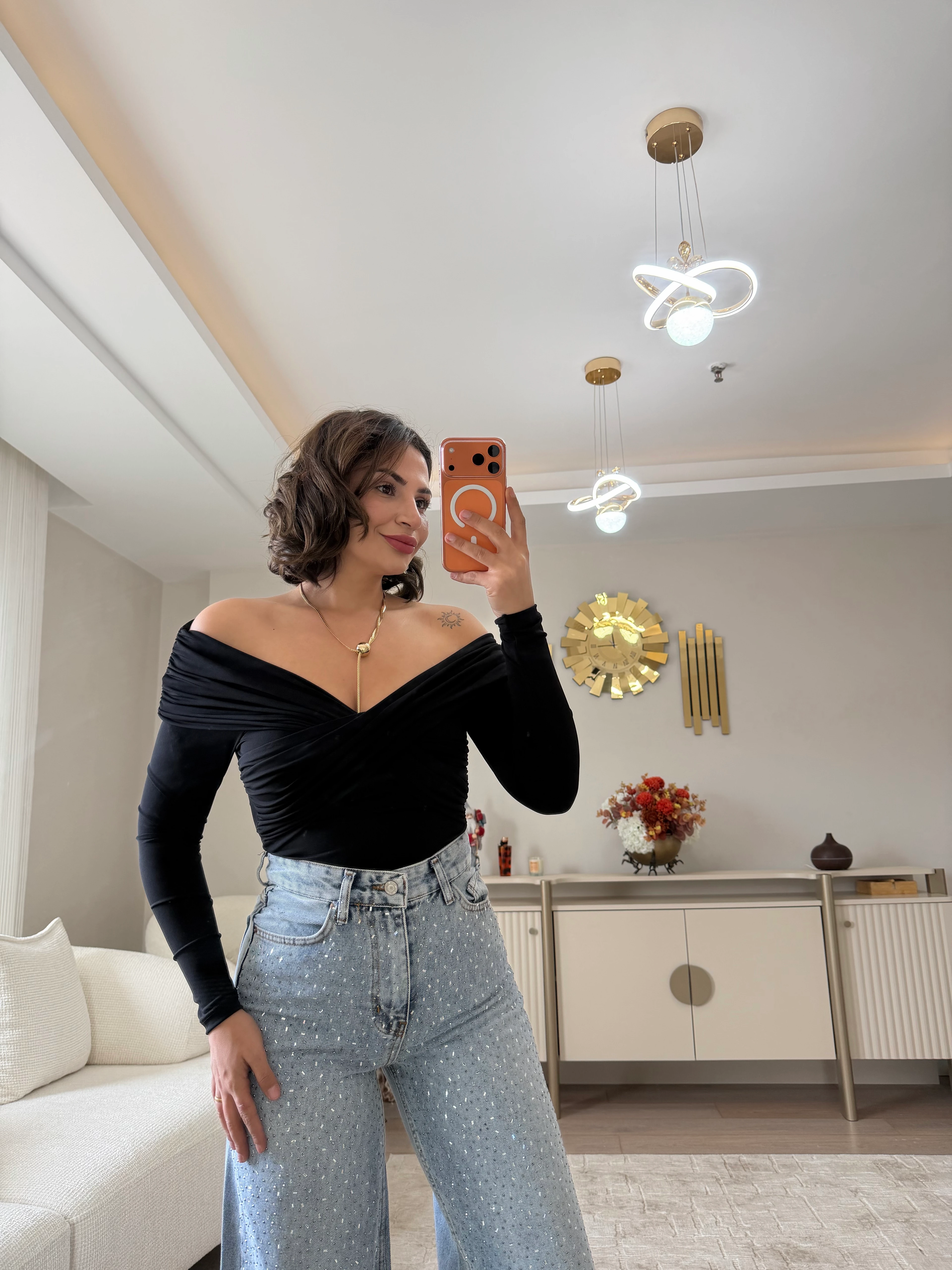 Çapraz Düşük Omuz Bluz - siyah