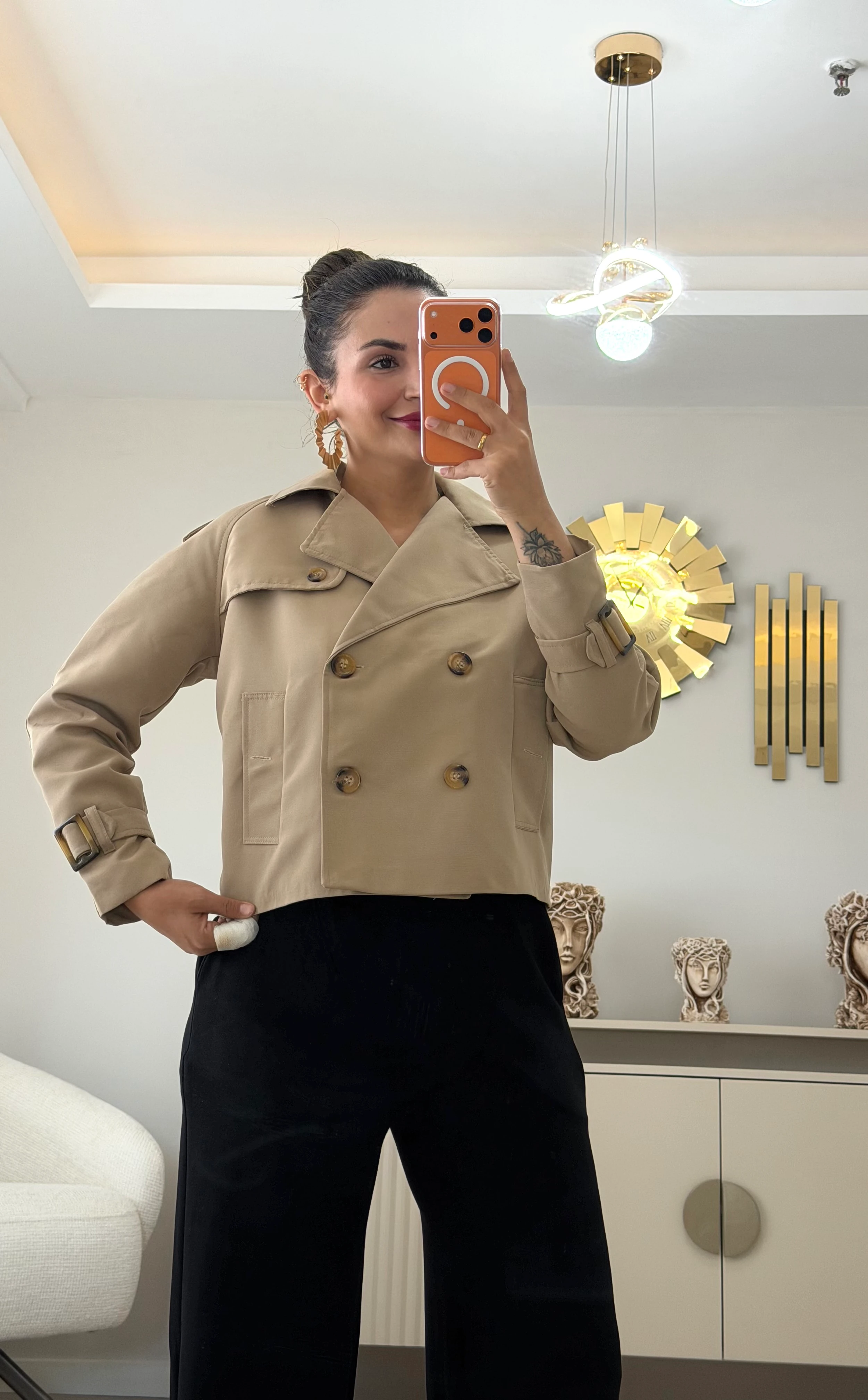 Düğmeli Trençkot - bej