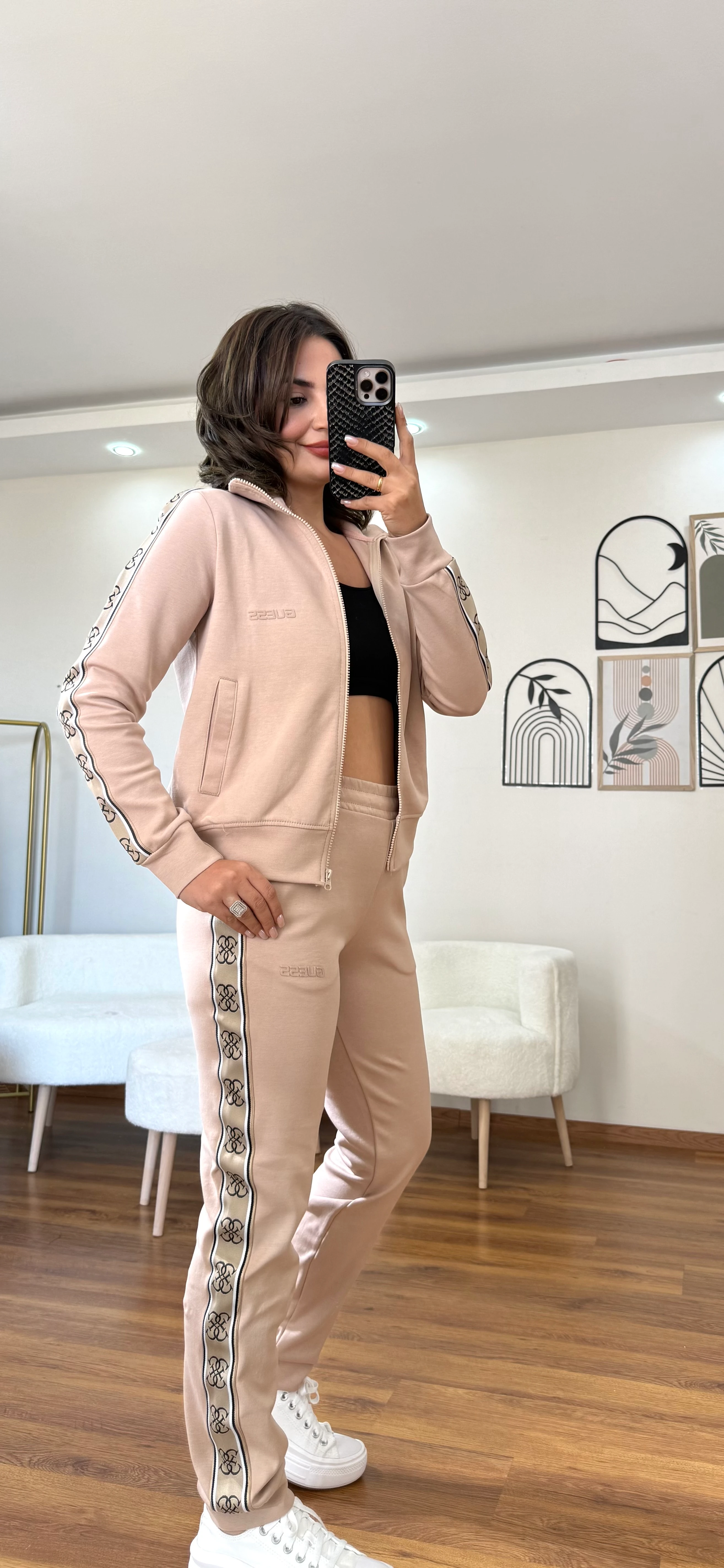 Yanı Şeritli Eşofman Takımı  - açık kahverengi