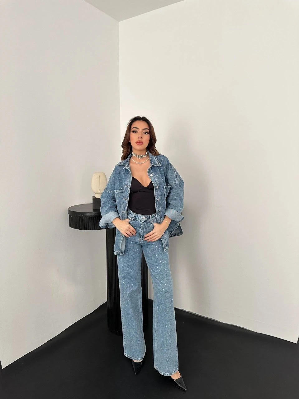 Preımum Taşlı Kot Takım 